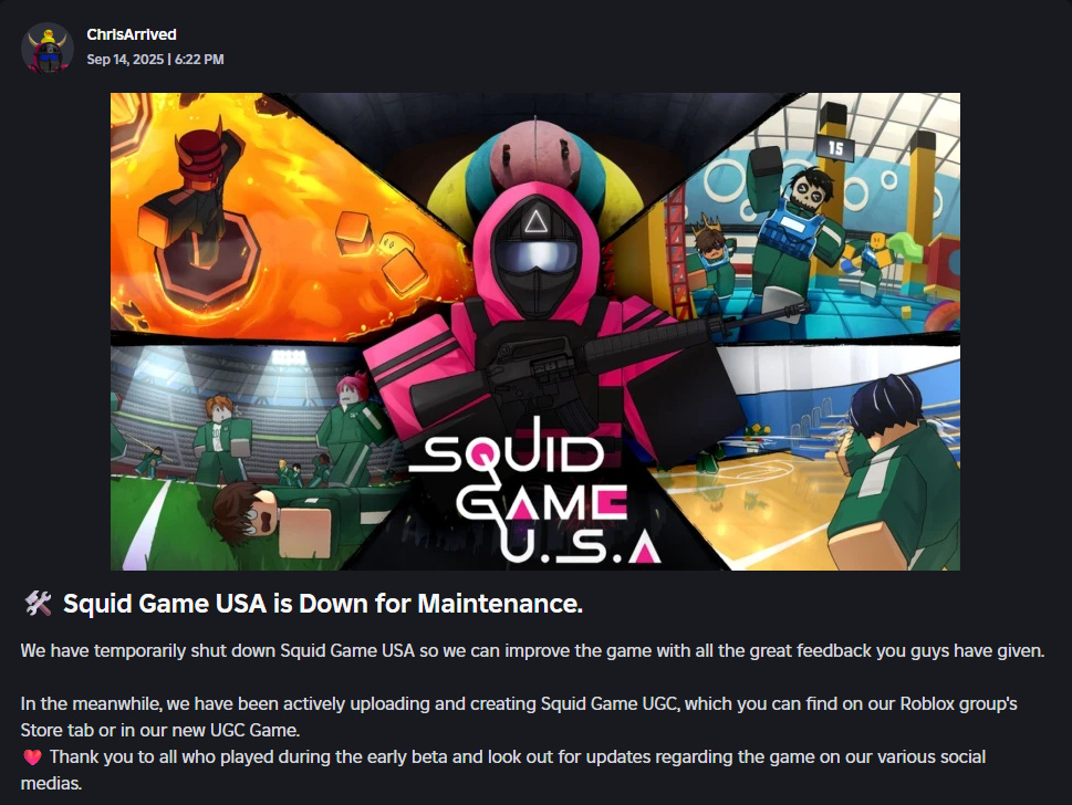 Squid Game USA is Down for Maintenance.